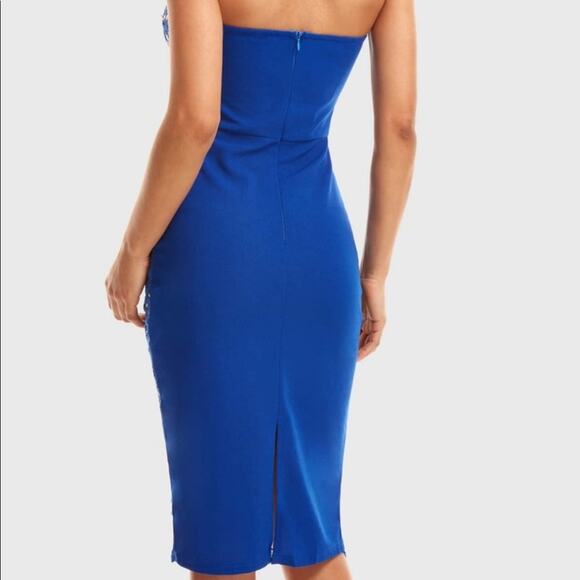 SHEIN Slit Hem Guipure Lace Overlay Pencil Dress Women's Size Small Blue - Picture 3 of 14